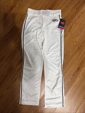 Youth Large Rawlings baseball pants.  White with navy side stripes. NWT